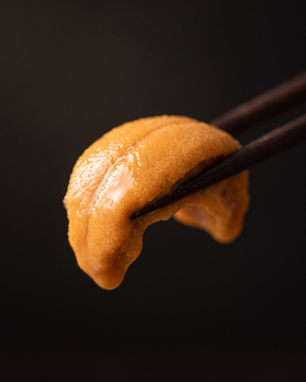 箸でつまんだ生うにの一粒