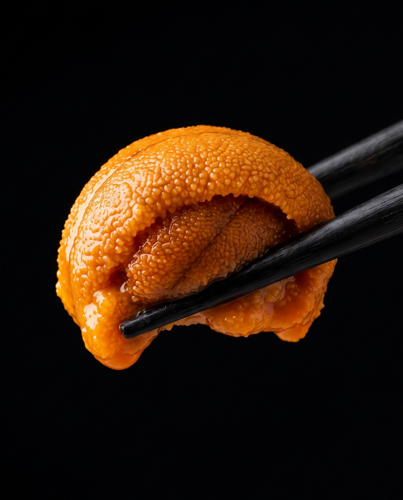 箸でつまんだ生うにの一粒